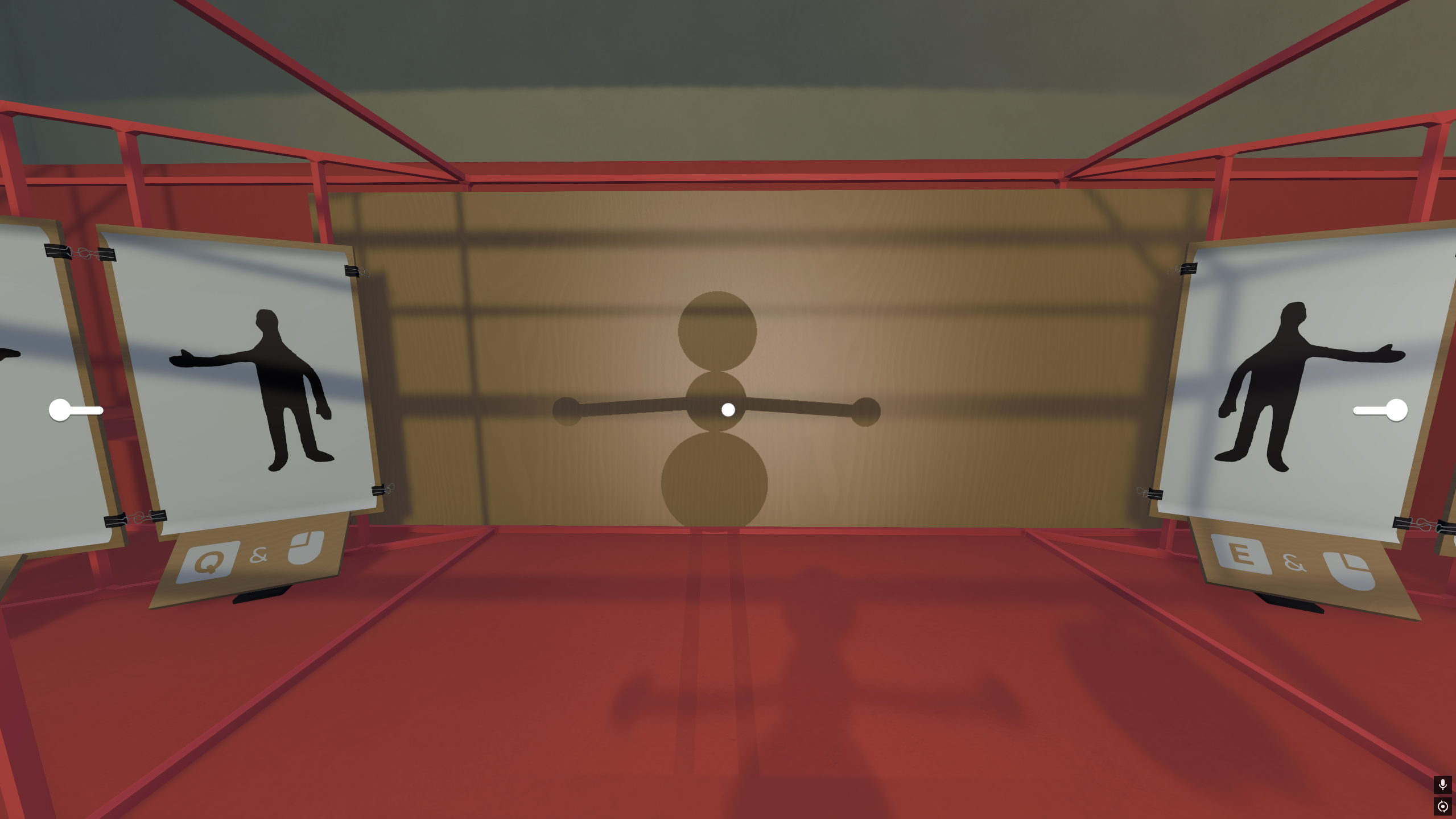 Two screenshots showing in-game signs depicting pantomime poses and arm positions.