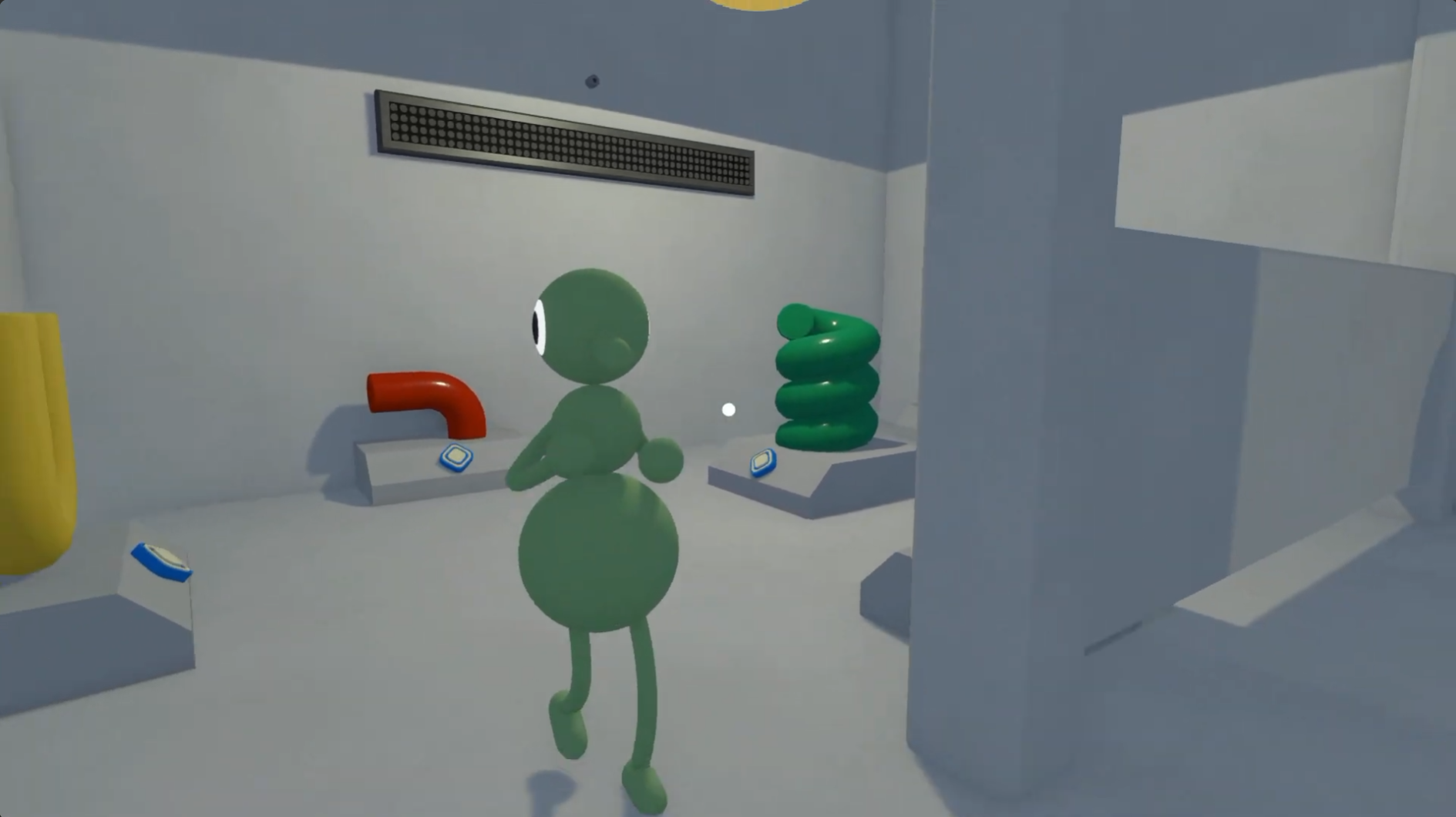 Two screenshots showing players using arm gestures to communicate which abstract sculpture to select.